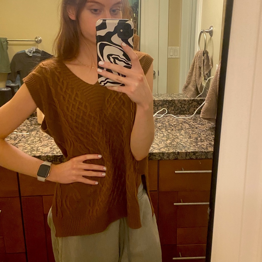 Cable Knit Oversized Sweater Vest Sleeveless